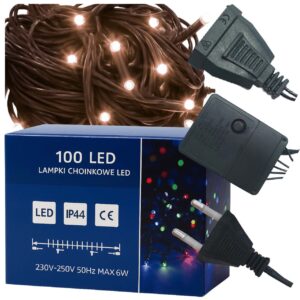 Lampki choinkowe 100 LED 6,5m biały ciepły zewnętrzne wewnętrzne
