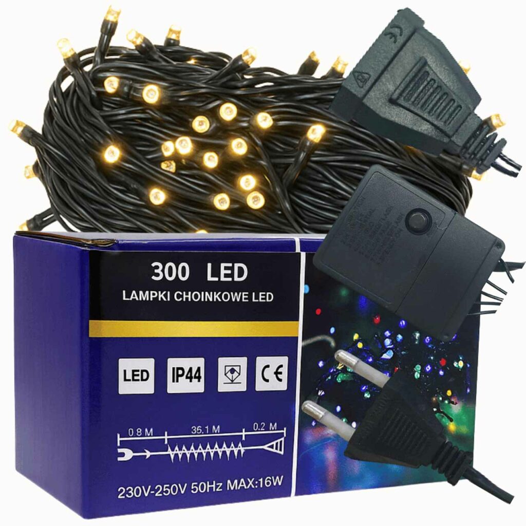 Lampki choinkowe 300 LED 24m biały ciepły zewnętrzne wewnętrzne